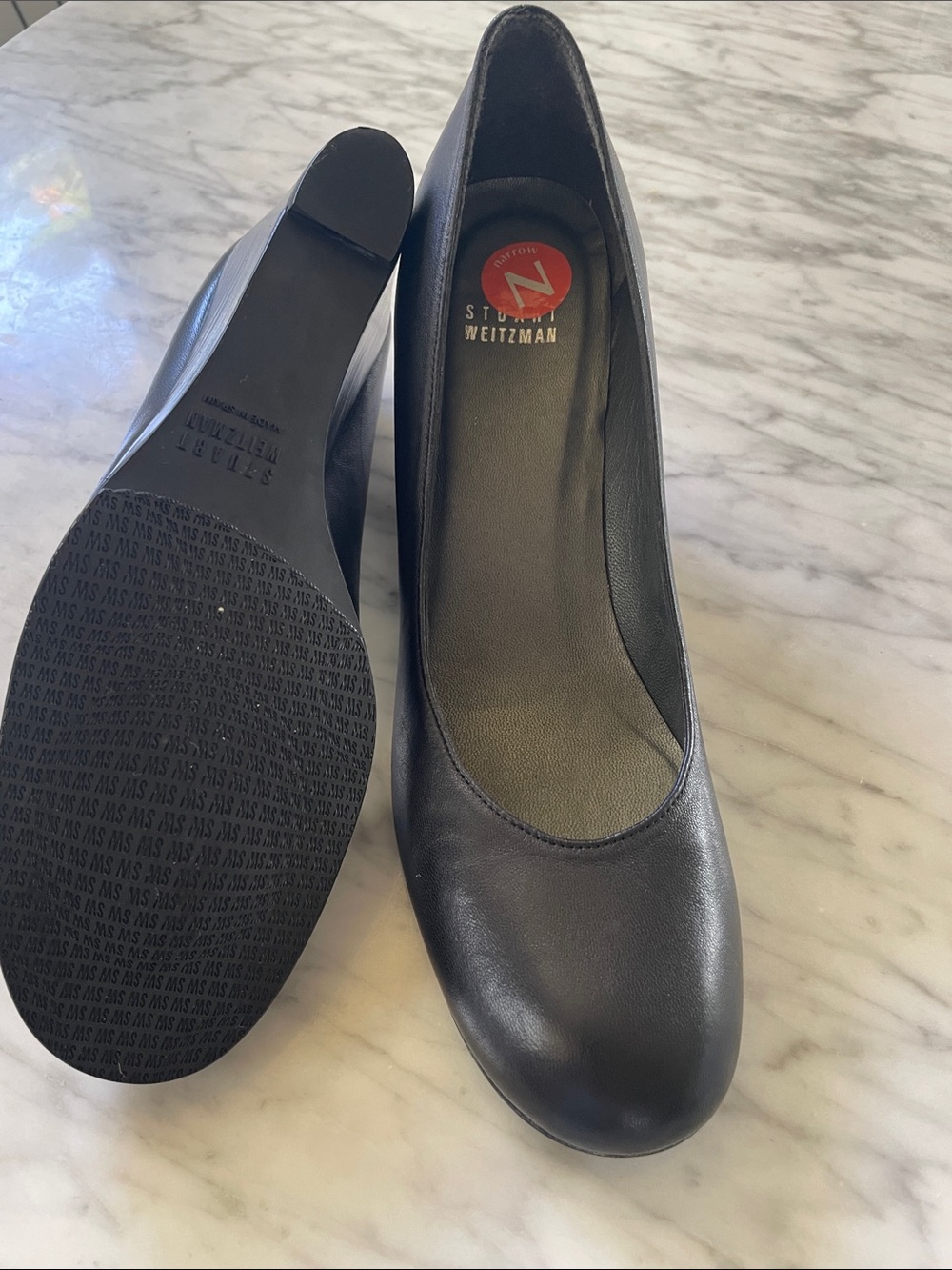 Stuart Weitzman Black Wedge Pumps - Women’s Leather Office Heels - Picture 6 of 8